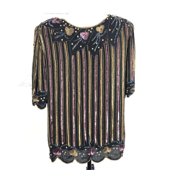 Vintage Justine Todd Beaded Scallop Edge Top Sz M - Picture 3 of 8